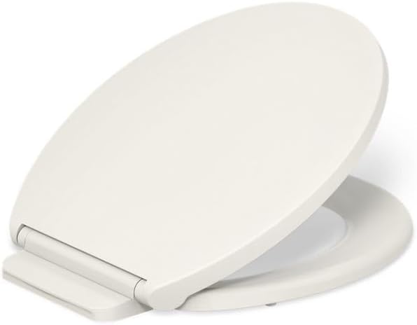KOHLER 27332-96 Glissade Quiet Close Round Toilet Seat with ReadyLatch Hinge, Soft Close Lid, Compatible with Round Standard Toilets, Biscuit