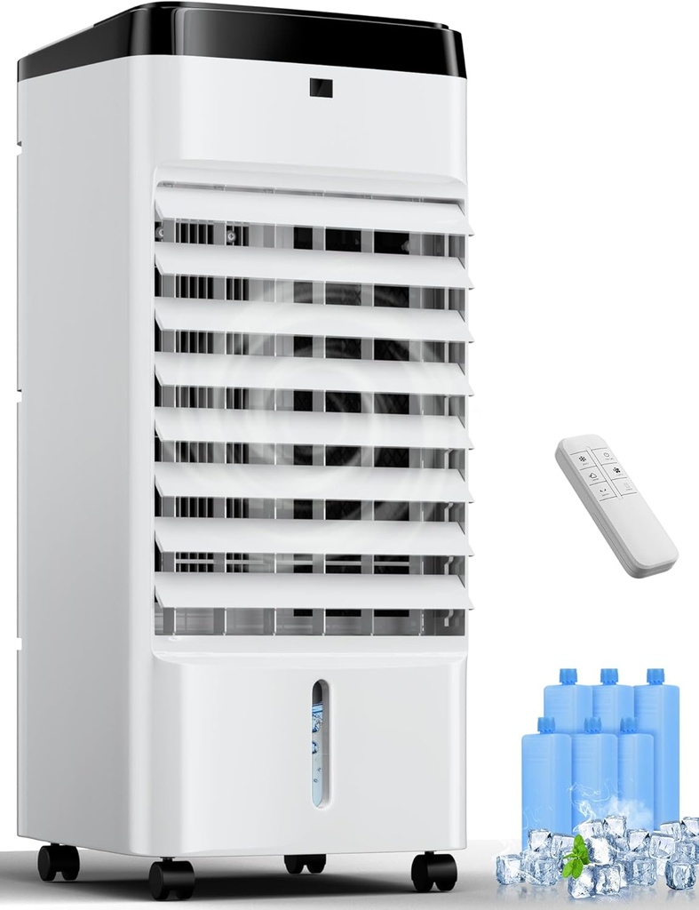 Uthfy Portable Air Conditioners, 3 In 1 Swamp Cooler with 6 Ice Packs, Evaporative Air Cooler with 120°Oscillation, 12H Timer, 3 Speeds, 4 Modes, Remote, Cooling Fan for Bedroom, Living Room, Office