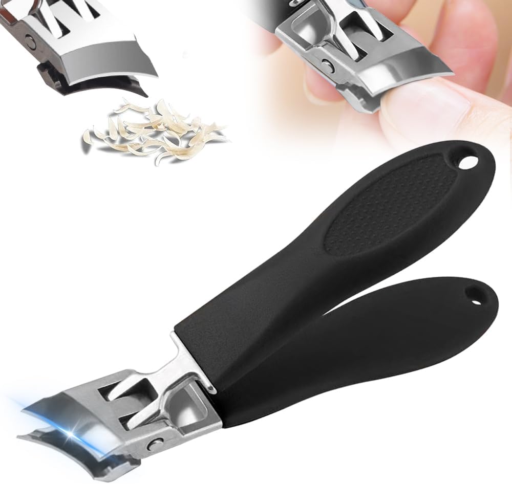 Wide Jaw Opening Anti-Splash Slanted Nail Clipper, Fingernail and Toenail Clippers Clippers for Ingrown Nails, Curved Toenail Clippers for Thick Nails, Household Slanted Nail Clippers (Black)