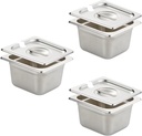 3 Pack Stainless Steel Anti-Jam 1/6 4-Inch Hotel Pans with Notched lid, Commercial Heavy Duty Stainless Steel, 23 Gauge