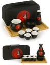 Japanese Sake Cup Set with 6 Ceramic Cups, 1 Ceramic Sake Bottle, 1 Ceramic Sake Warmer, Bamboo Tray, and Cloth Carrying Case - Perfect Hot Sake Set for Authentic Japanese Experience (Black/White)