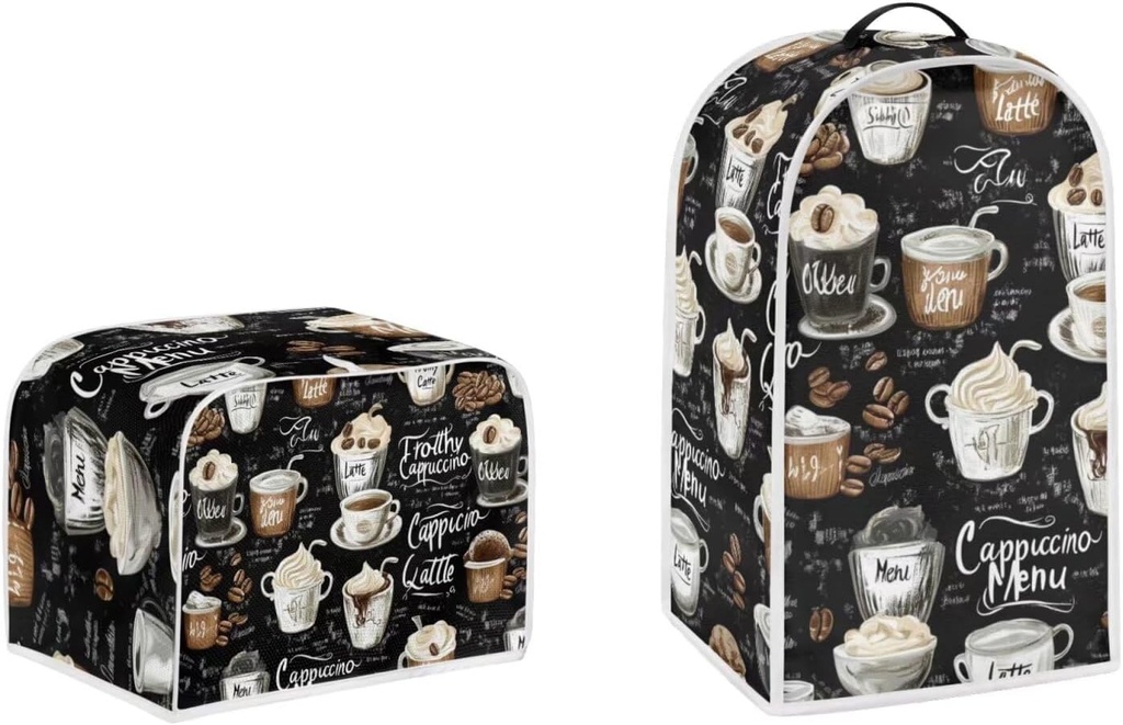 doginthehole Blender Cover and Toaster Cover 2 Slice Coffee Print Small Appliance Dust Covers Sets Food Processor Dust Cover Kitchen Bakeware Protector Bread Maker Machine Dust Cover