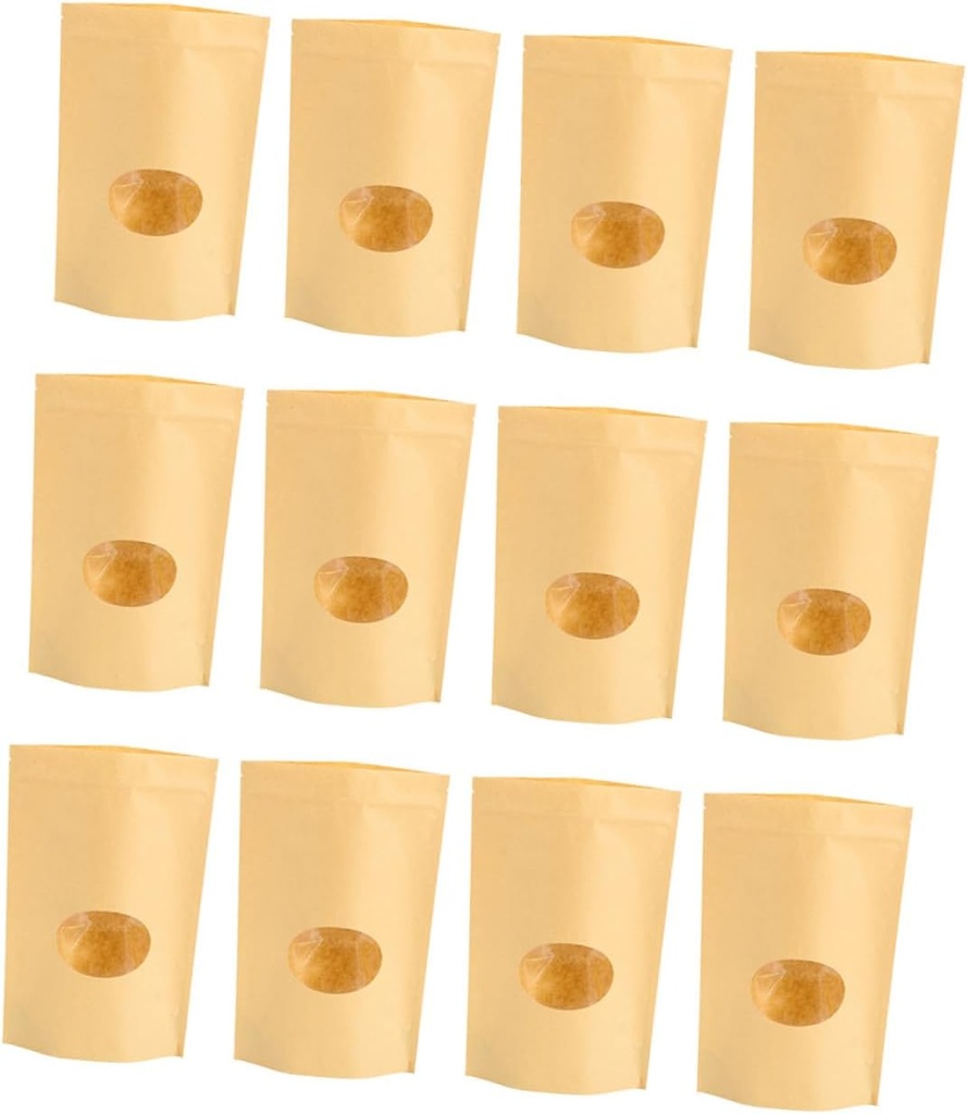 50pcs Self-sealing Storage Pouches with Oval Window for Food Snacks and Dried Fruits Eco-friendly Kraft Material for Household Storage and Kitchen Use