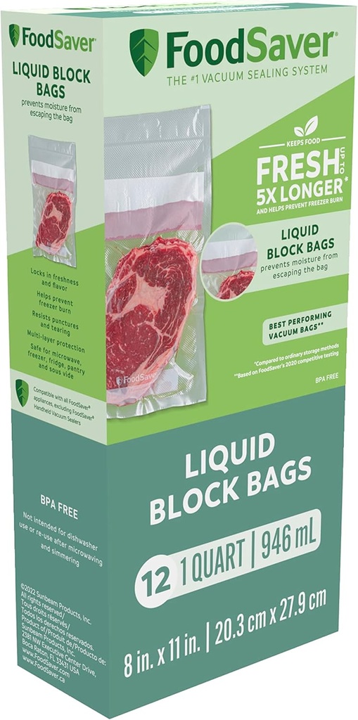 FoodSaver 1-Quart Liquid Block Heat-Seal Bags, 12 Count - FSFSBFLB216-000