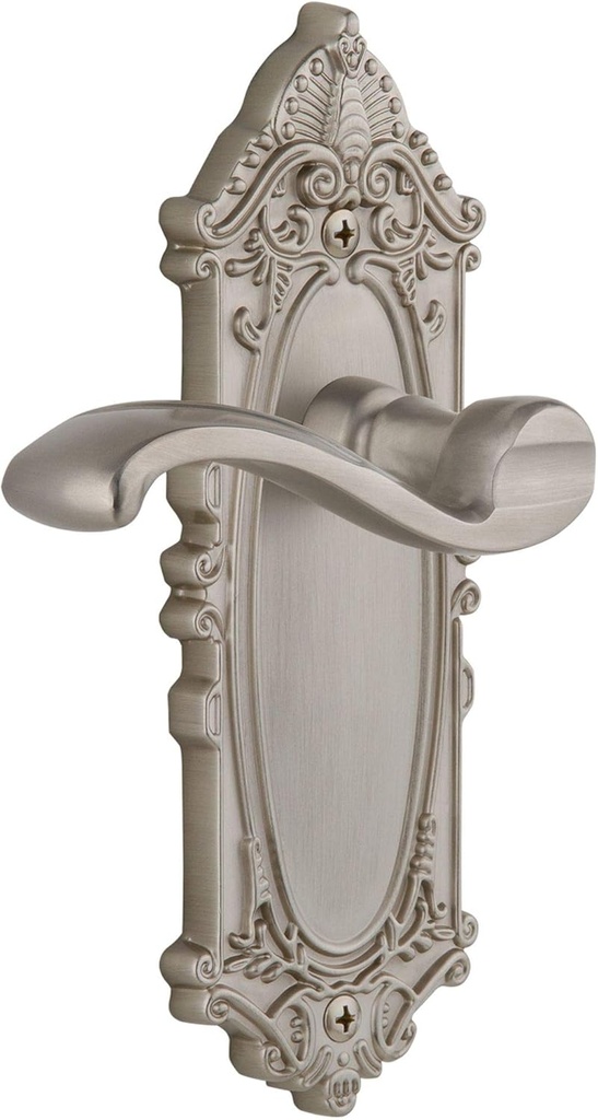 Grandeur GVCPRT_PSG_234 Grande Victorian Solid Brass Rose Right Handed Passage Door Lever Set with Portofino Lever and 2-3/4" Backset - Satin Nickel