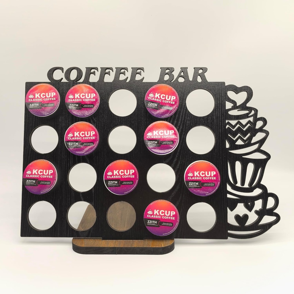 Coffee Pod Holder Storage Organizer, Black Wood Coffee Pod Display Rack, 20 Capacity with Coffee Bar Design