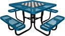 COATEDOUTDOORFURNITURE Heavy-Duty Portable Outdoor Picnic Table with Umbrella Hole, Expanded Metal Commercial-Grade Patio Dining Furniture Made in America (46" Square Game-Top, Light Blue)