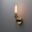 Phansthy Bathroom Vanity Light Antique Brass 1-Light Wall Sconce with 2.8 Inches Diameter Cylinder Ribbed Clear Glass Canopy (One-Light)