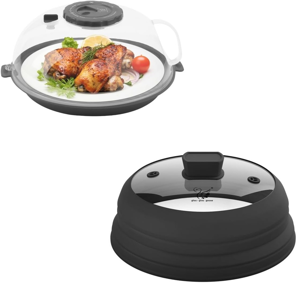 2Pcs Microwave Splatter Cover Lid for Food with Water Steamer and Silicone Cover