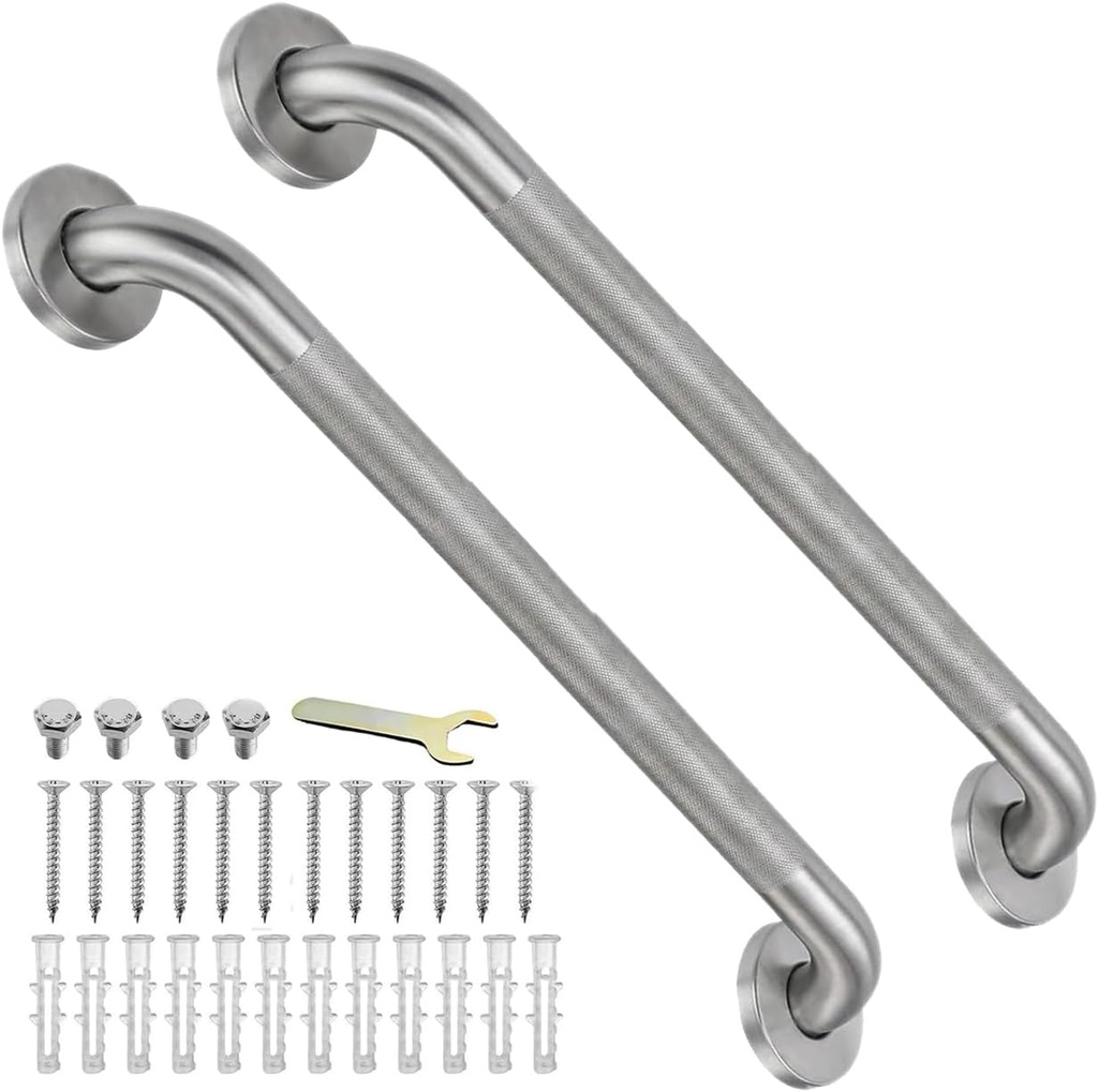 24 Inch Shower Grab Bars for Seniors, 2 Pack Brushed Nickel Stainless Steel ADA Grab Bars with 1.25'' Diameter Anti-Slip Textured Surface, Shower Safety Hand Rails for Elderly Handicapped
