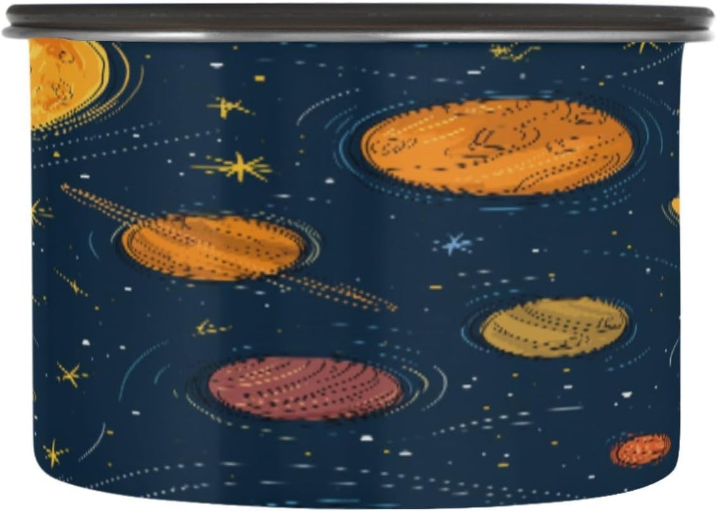 Blueangle Airtight Stainless Steel Coffee Canisters with Clear Lids - 17oz Cartoon Solar System Planets Food Storage Containers for Kitchen Pantry, Snacks, Candy, Spices, Sugar, Tea（26）