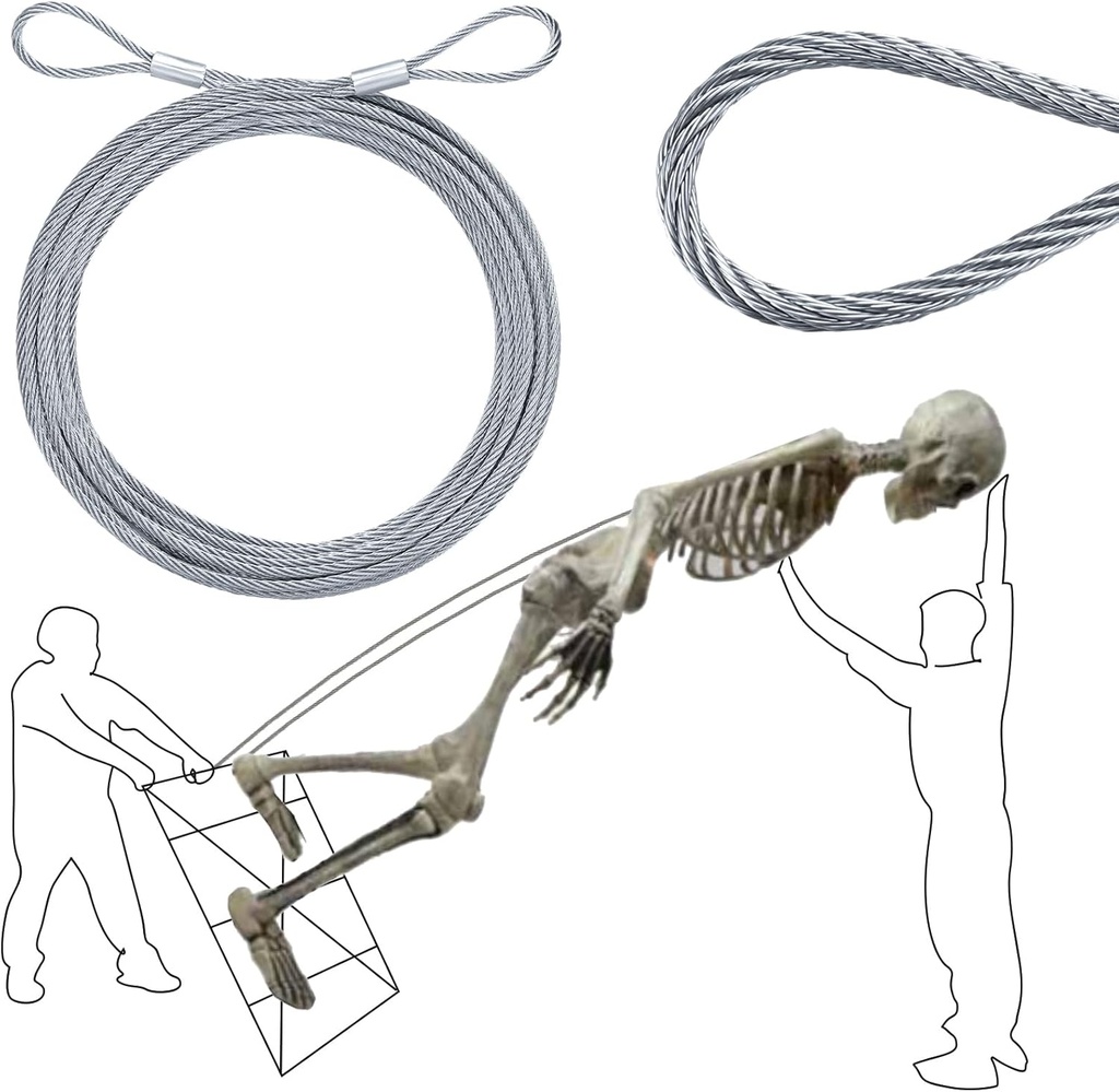 12 ft Skeleton Replacement Accessories - Replacement Coated Guy Wire Cable, Upgrade Stainless Steel Wire Repair Parts for 12ft Giant-Sized Skeleton Part U
