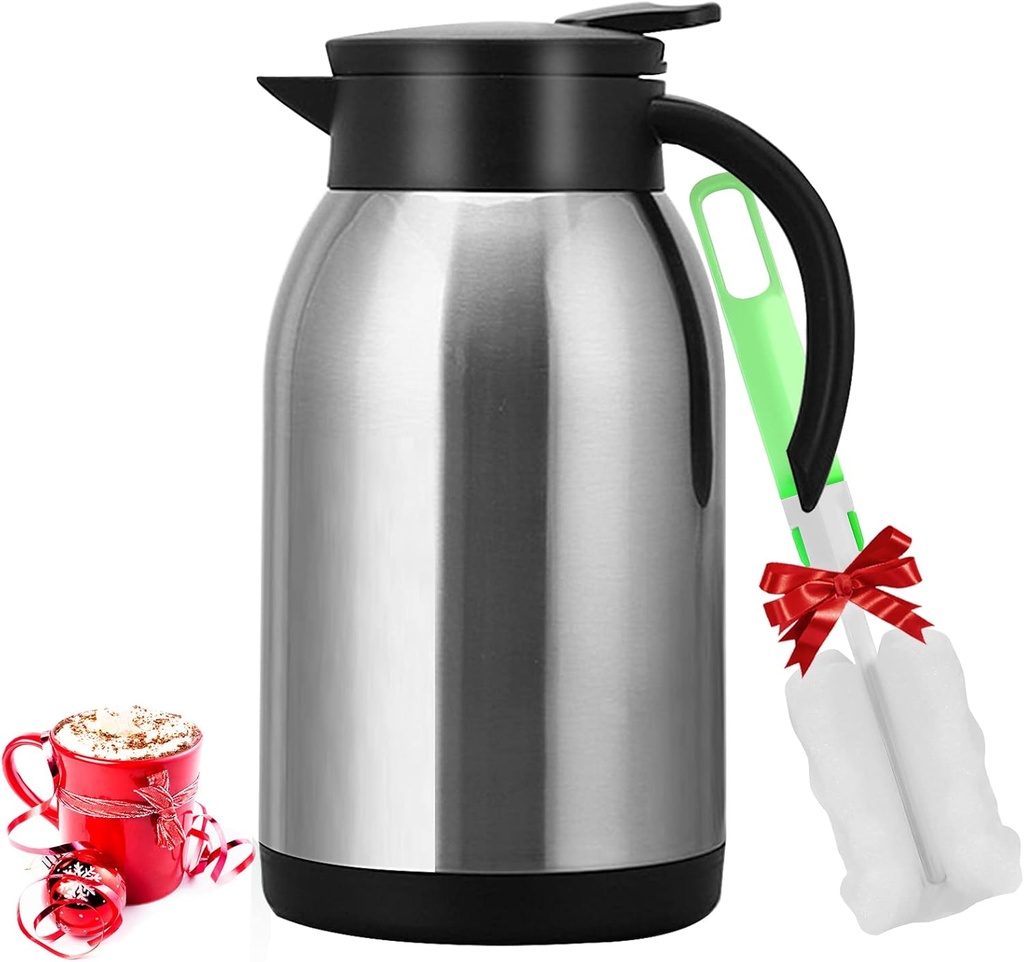 40oz Stainless Steel Thermal Coffee Carafe Dispenser, Unbreakable Double Wall Vacuum Flask 1.2L Water Tea Pot Beverage Pitcher for Hot Coffee for Christmas Carafe(Silver)