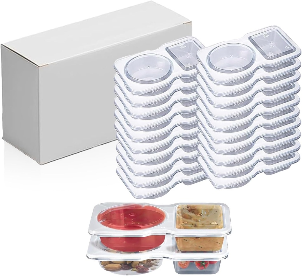 Double Compartment Condiment Containers with Lids Portable Reusable Sauce Container 2 Compartment Snack Containers for Condiments or Dips (8)