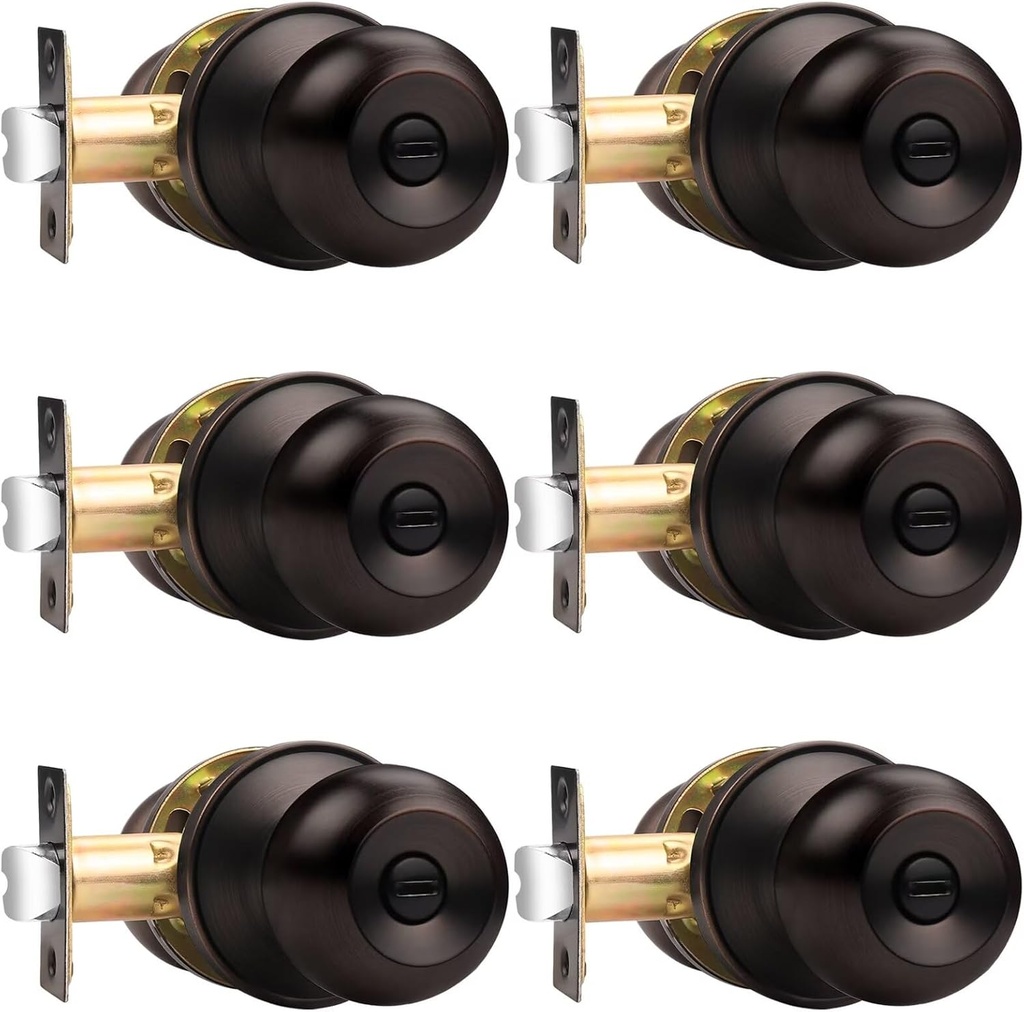 Probrico 6 Pack Round Ball Interior Door Knobs, Privacy Oil Rubbed Bronze Door Knobs, Door knobs Interior with Lock for Bathroom Bedroom