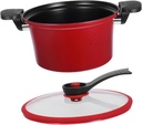 Multifunctional Household Pressure Cooker Red Slow Cooker Pot for Induction Gas Stove Compact Soup Pot with Lid Even Heating High Temperature Resistant