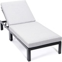 LeisureMod Chelsea Modern Aluminum Outdoor Chaise Lounge Chair with Cushions, Light Grey