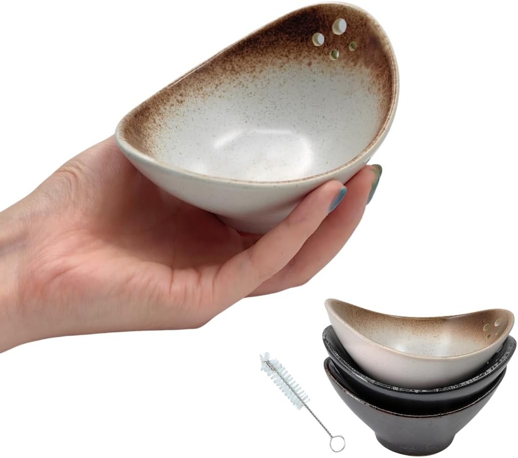 2025 Chinese-Inspired Handmade Ceramic Herb Stripper Bowl ， Multi-Sized Round Holes for Basil, Parsley & Cilantro ，Textured Glaze & Non-Slip Base，kitchenware for root removal