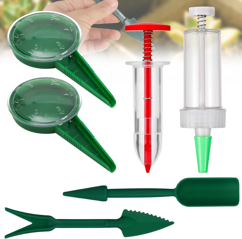 6pcs Mini Seed Spreader Set, Plastic Round Sowing Seed Dispenser Hand Tool Handheld Small Seeder Planter Dibber and Widger Tool Manual Seed Sower for Tiny Seeds Carrot Lettuce Flower
