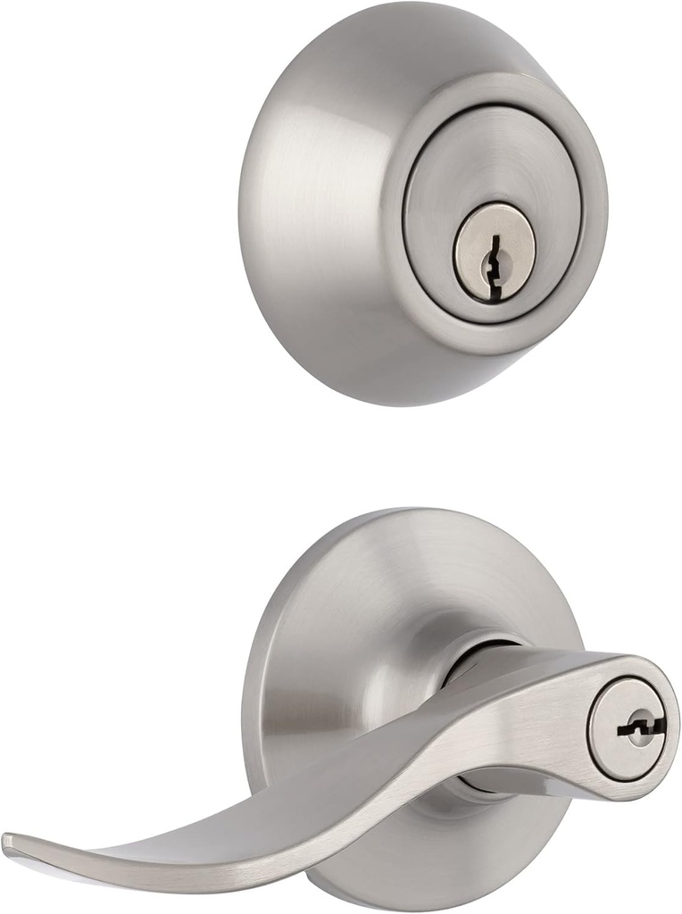 Miseno MLK2011 Torry Wave Single Cylinder Keyed Entry Door Lever Set with Deadbolt - Satin Nickel