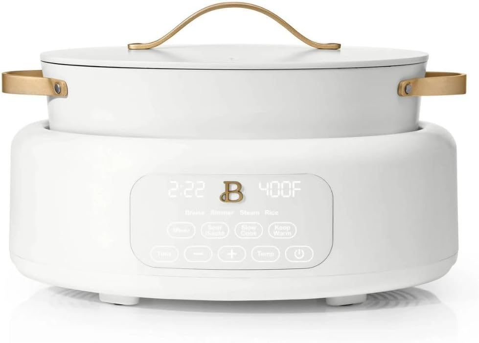 Beautiful 10-in-1 Electric Multi-Cooker, 6-Quart, Digital Display, Non-Stick Pot, One-Touch Control, 10 Cooking Functions (White Icing)