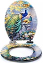 Colored Toilet Seat with Slow Close, There are illustrations peacocks flower trees that used for various Resin Toilet Seats, Easy to Install, Easy to Clean Heavy Duty Deluxe Toilet Seat