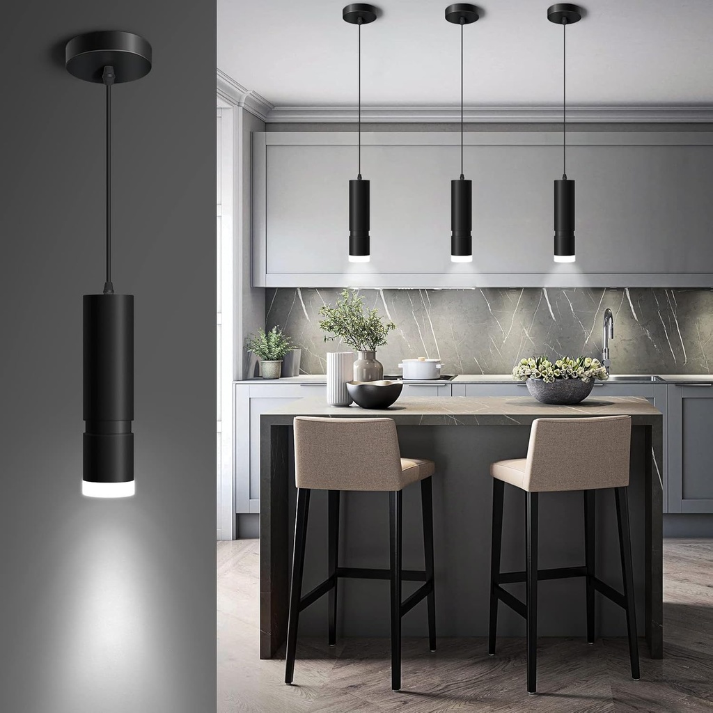 OKELI Pendant Lights Kitchen Island, Modern Unique Adjustable Focus Pendant Lighting for Kitchen Island Dining Room, Bedroom,Bar, Black LED Mini Spot Pendant Lights with 20W,4000K, ETL5026458(1Pack)