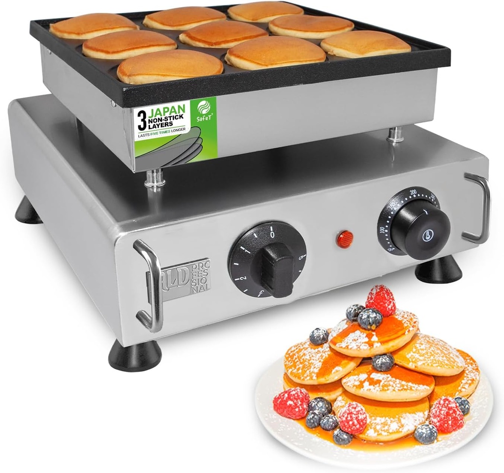 ALDKitchen Mini Dutch Pancake Maker | Poffertjes Machine | 9 Pcs | Nonstick | 110V (9 Big Pancakes)