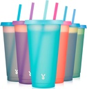 Meoky Plastic Cute Cold Cups with Lids and Straws Bulk for Iced Coffee - 6 Pack 24 oz Color Changing Reusable for Adults Kid Women Party