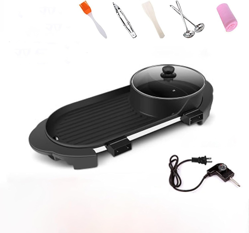 Electric Hot Pot with Grill Combo, 2200W Indoor Shabu-Shabu Hotpot & Smokeless Non-Stick Grill with Dual Temp Control