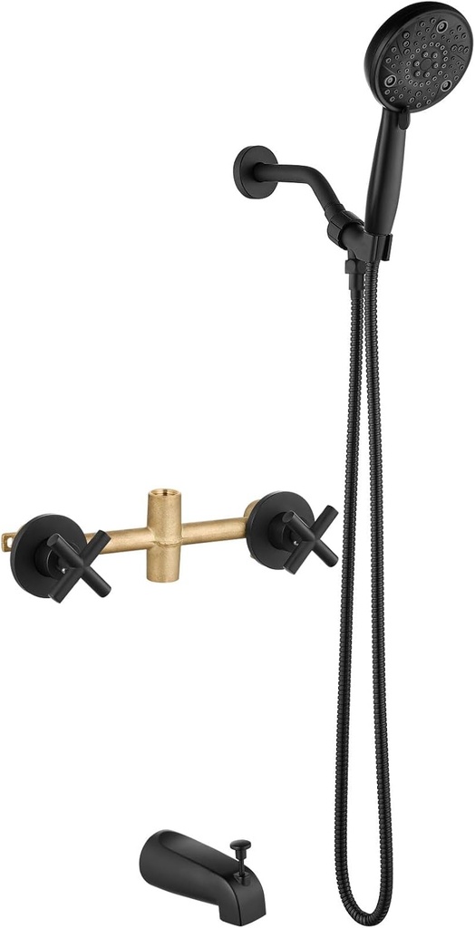 Aolemi 2 Handles Tub Shower Faucet Set with Valve Bathtub Combo Set Shower System Complete Trim Kit Wall Mounted Matte Black