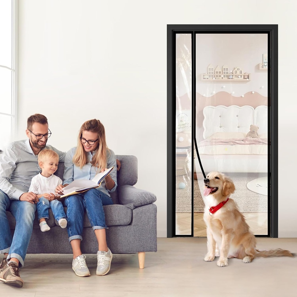 Transparent Insulated Door Curtain, Sunmoxia Reversible Left or Right Side Opening Insulated Door Screen Auto Closer Screen Door for Kitchen, Bedroom, Air Conditioner Room, Fits Door up to 36" x 82"