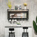 Wall Mounted Wine Rack with Wine Glass Holder,Iron Wine Bottle Display Rack,Bar Unit Floating Shelves,Multifunctional Metal Bottle Holder,Wall Shelf for Kitchen,for Wine Cellar,Liv