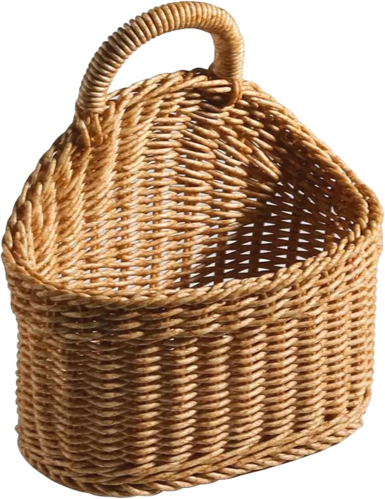 Hanging Basket Plastic Woven Wall Basket, Decorative Front Door Baskets for Flowers Plants, Small Wicker Basket for Organizing