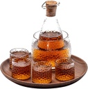 Glass Sake Set 7 Pieces Sake Set Wine Glass Set with 4 Sake Cups and 1 Sake Warmer Bowl for Warm or Cold Sake Service (Transparent)