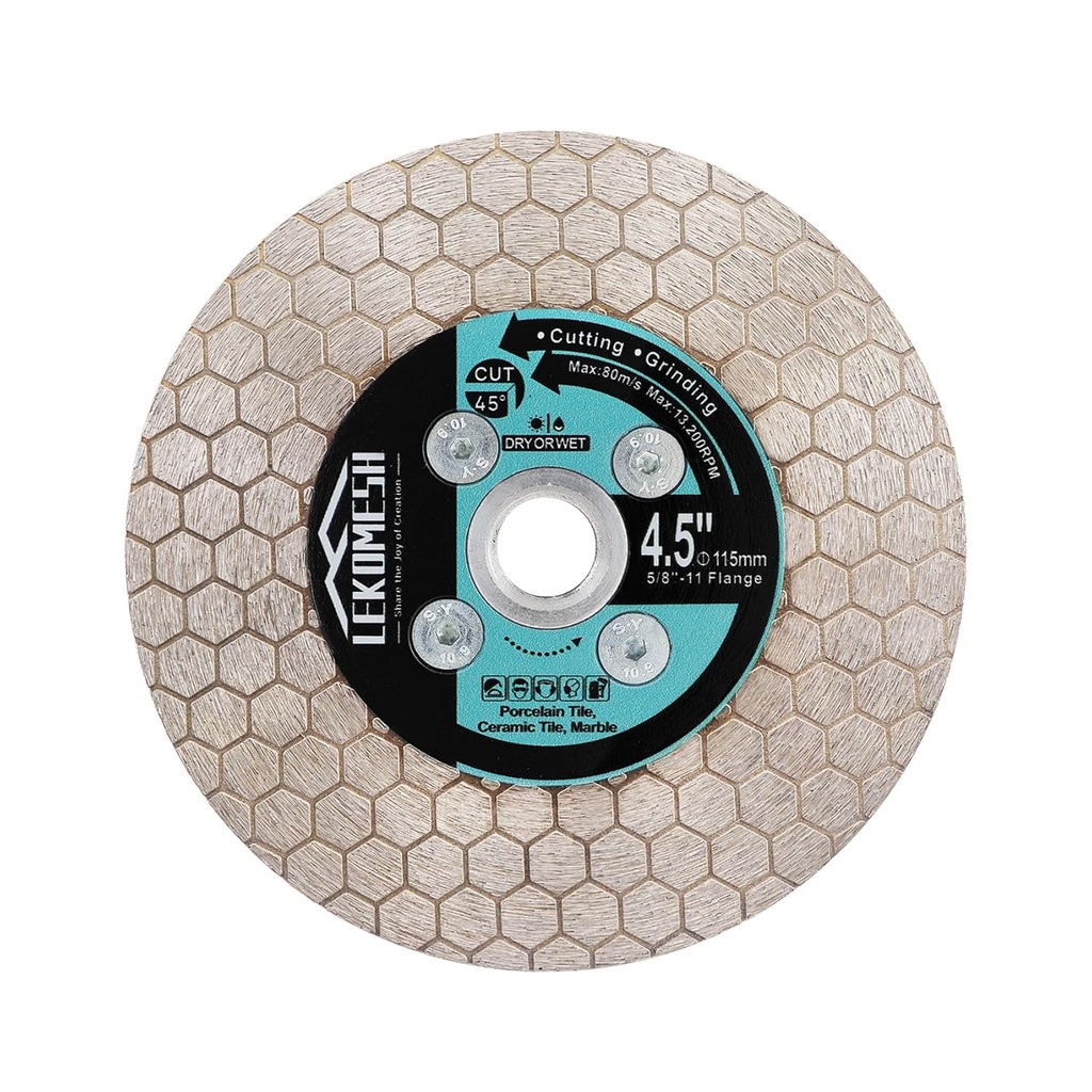 4.5 Inch/115MM Diamond Cutting Disc - Tile Saw Blade Cutting Wheel Double-Sided Diamond Discs for Cutting Grinding Porcelain Ceramic Tile Marble Granite,5/8"-11 Thread