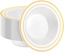 BESTSTAR 50 Pack Disposable Soup Bowls with Gold Rim, 12oz Premium Heavy Duty Plastic Dinner Bowls for Party, Wedding and Holiday