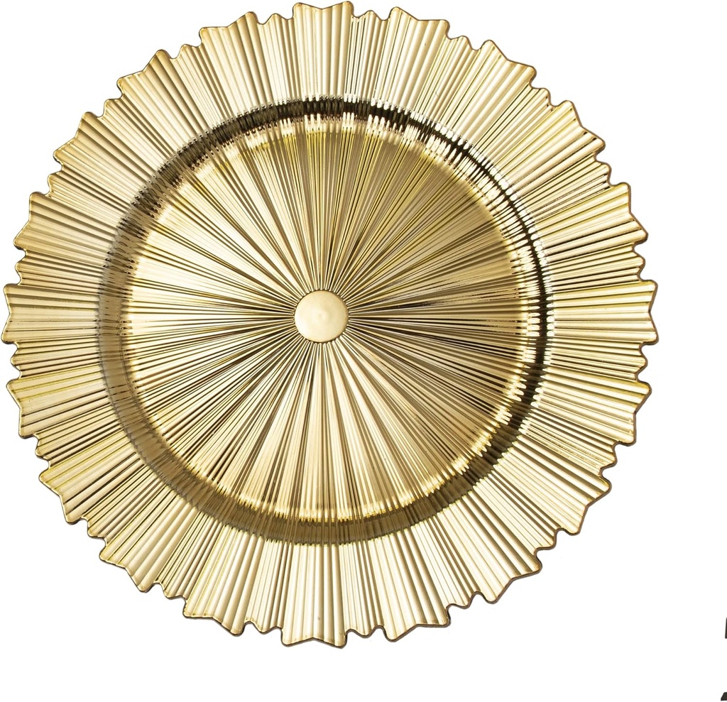 Simply Elegant Modern Plastic Charger Plate | Service Plate for Parties, Dinner, Weddings, Quinceaneras and Events | 13 inch Diameter | Gold- Gloss Finish | Set of 6
