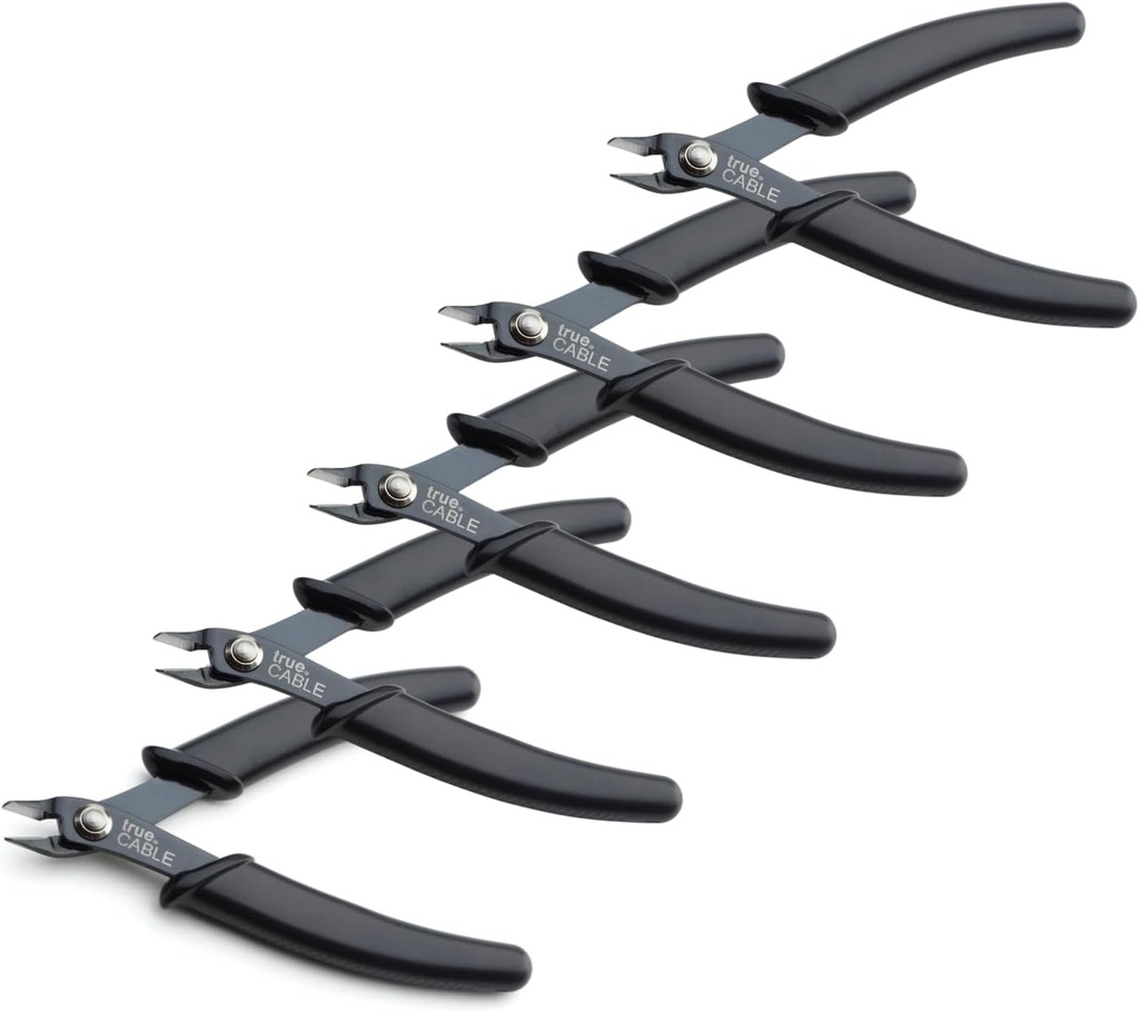 trueCABLE Precision Sharp Flush Cutter, 5 Pack, Wire Cutting Pliers for Ethernet Cable Preparation, Electronics, Jewelry & Crafts, Hardened Carbon Steel with Non-Slip Handle, Cut Wire Up To 16 AWG