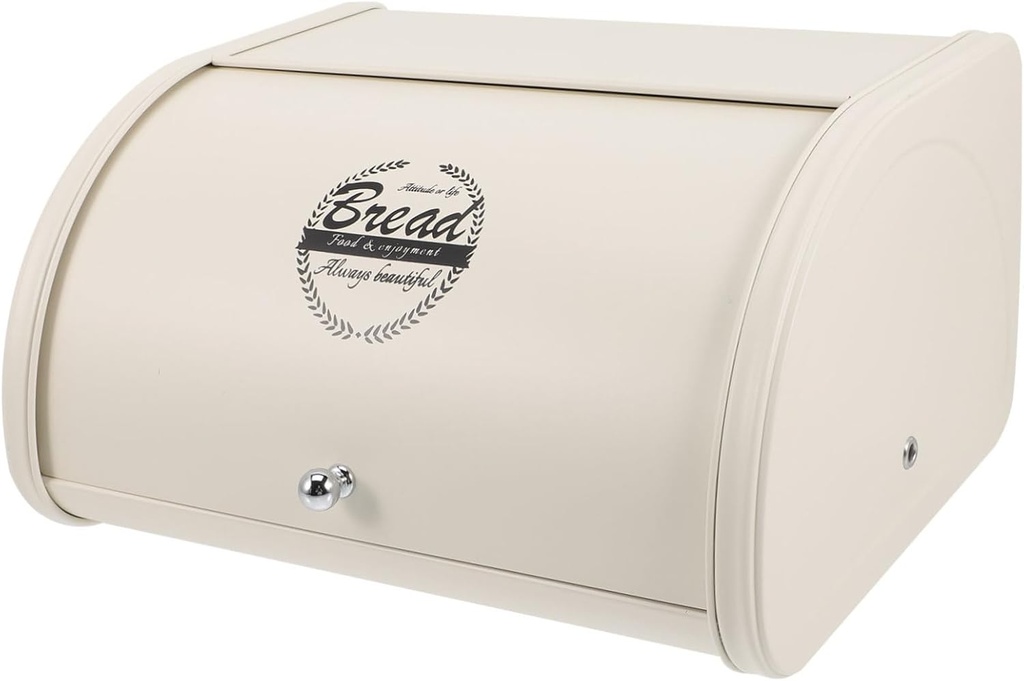 Corner Bread Box for Kitchen Countertop Farmhouse Metal Bread Organizer with Flip Cover Snacks Fruits and Kitchen Essentials Ivory White