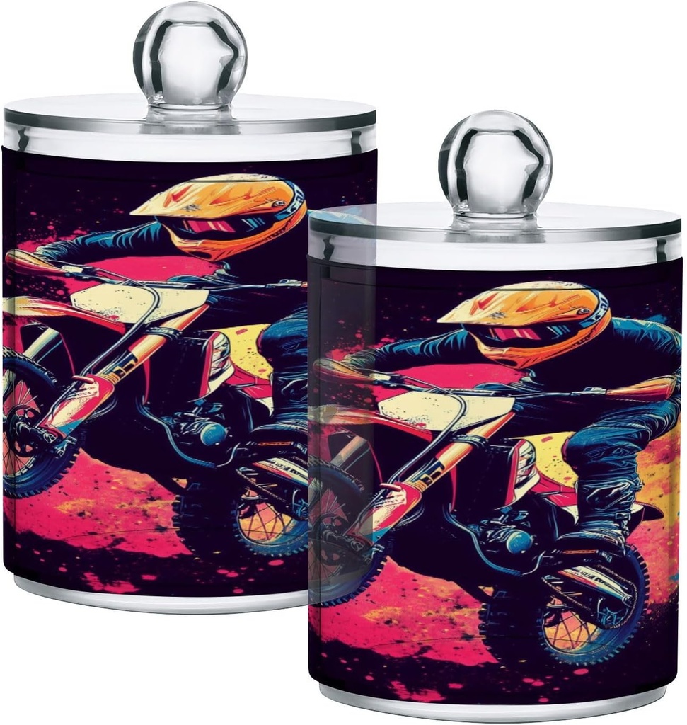 Acrylic Plastic Clear Jar with Lid, Off-road Motorcycle Rider Airtight Storage Jar 2 Pack Kitchen Storage Containers for Cookie Snack Candy