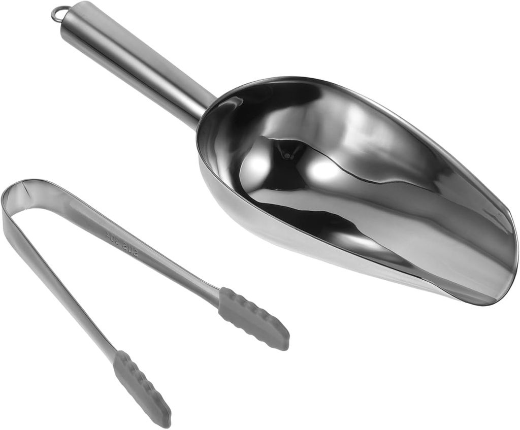 Mobestech Stainless Steel Ice Tongs Set of 2 Silicone-Tipped Ice Scoop Food Serving and Candy Sturdy Kitchen Tool for Parties and Events