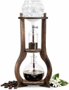 Nispira Iced Coffee Cold Brew Drip Tower Coffee Maker, 6–8 Cup Manual Cold Brew Brewer with Adjustable Valve, Wooden Frame & Glassware, Slow Cold Extraction System