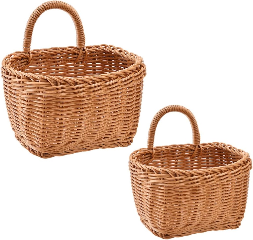 BESTYASH 2Pcs Wall Hanging Baskets Multifunctional Woven Kitchen Storage for Fruits Vegetables Space Saving Design with Rustic Style for Home Organization