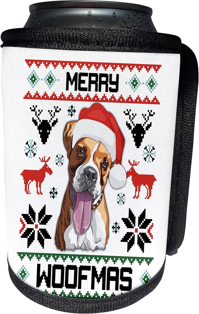 3dRose - Carsten Reisinger - Illustrations - Merry Woofmas Boxer Dog Christmas Gift - Can Cooler Bottle Wrap (cc-272949-1)