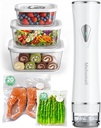 Compact Vacuum Sealer for Food (Vacuum Sealer Machine+3 Glass Vacuum Containers+30 Reusable Vacuum Bags),Powerful Handheld Vacuum Seal Machine,Seal Meal Saver,Portable Food Sealer,Easy-Clean