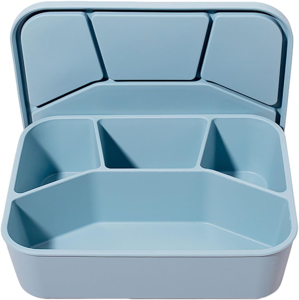 Silicone Bento Box, 4 Compartment Hard-Shell Food Grade Silicone Lunch Box with Lids,40oz Leak-Proof Lunch Containers with Four Sections, Oven & Dishwasher Safe (Blue)