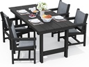 SERWALL 5 Piece Outdoor Dining Table Sets for 4 with 1 Umbrella Hole Cut-Out Rectangular Table and 4 Textilene Chairs, HDPE Dining Table Sets for Garden, Backyard, Poolside, Black