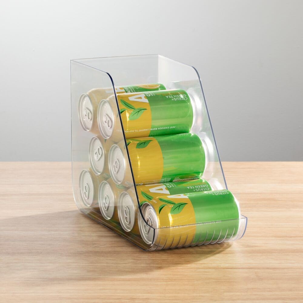 mDesign Plastic Kitchen Storage Organizer Bins for Pantry, Fridge, or Freezer Organization - Cabinet Organizer Holder for Canned Food, Soup Can, Soda or Water Bottle, Ligne Collection, Clear