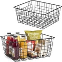 Kitchen Wire Baskets Farmhouse Decor Metal Food Storage Organizer,Household Refrigerator Bin with Built-in Handles for Cabinets,Pantry,Bathroom,Black